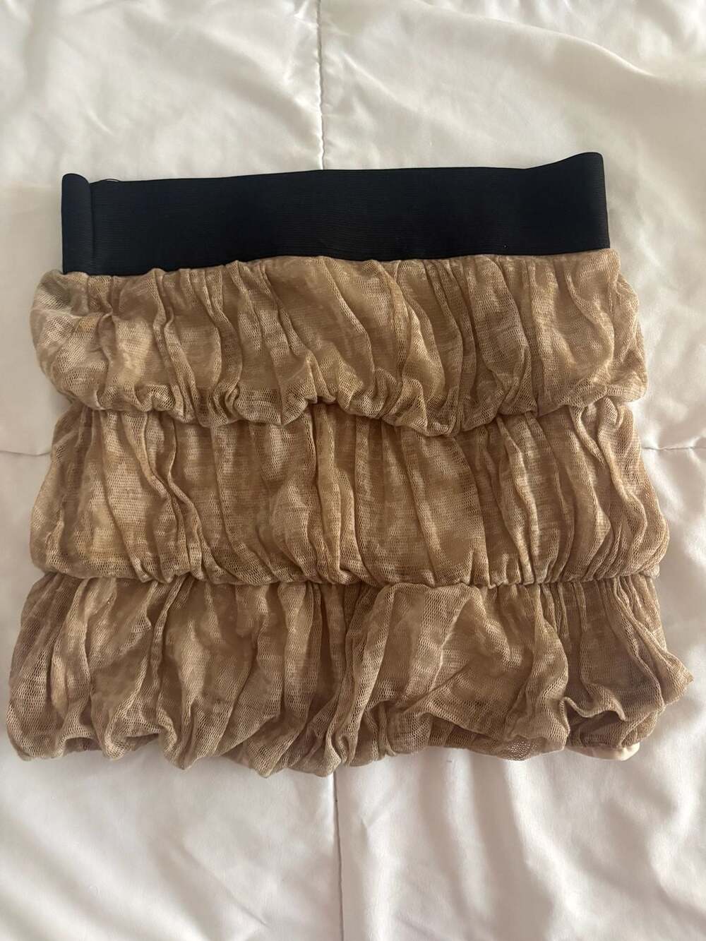 Love Culture Beige Tiered Ruffle Mini Skirt with Elastic Waistband